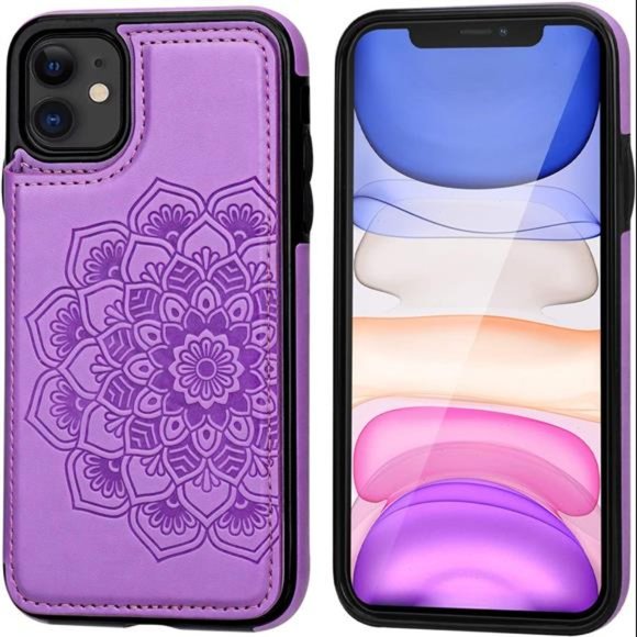 For iPhone 11 Case Wallet with Card Holder, Embossed Mandala, 6.1 inch - Picture 2 of 7